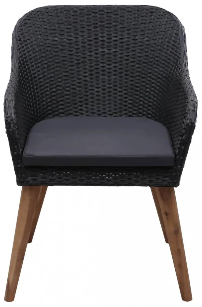 2 db fekete polyrattan kültéri szék párnával