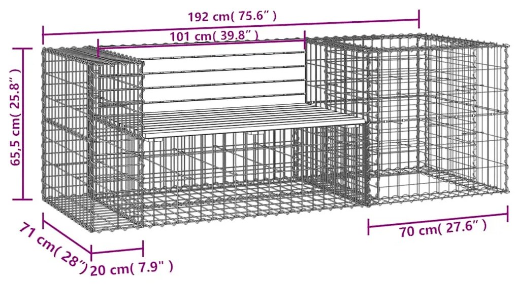 tömör duglászfenyő kerti pad gabion kosárral