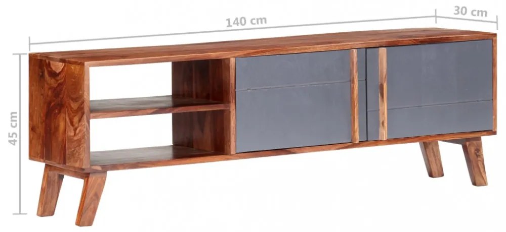 szürke tömör fa TV-szekrény 140 x 30 x 45 cm