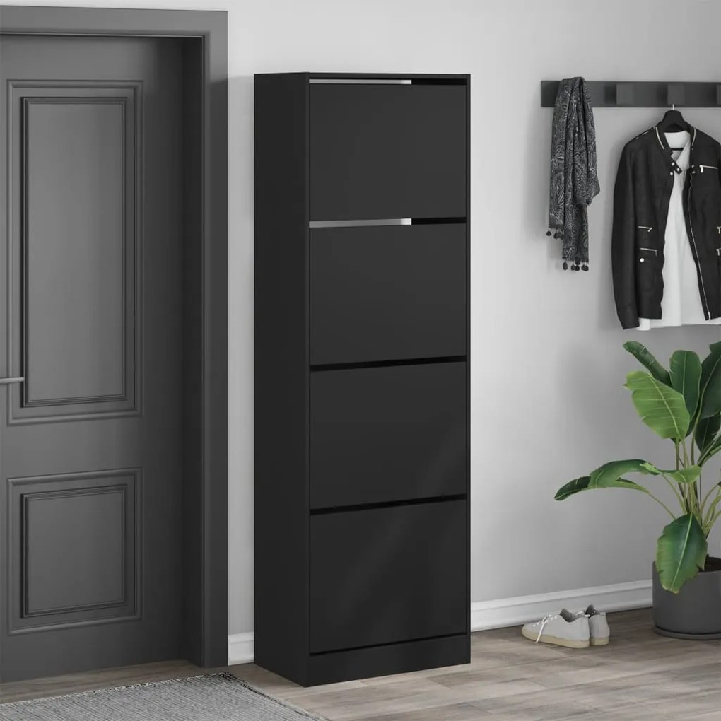 fekete cipőszekrény 4 kihajtható fiókkal 60 x 34 x 187,5 cm
