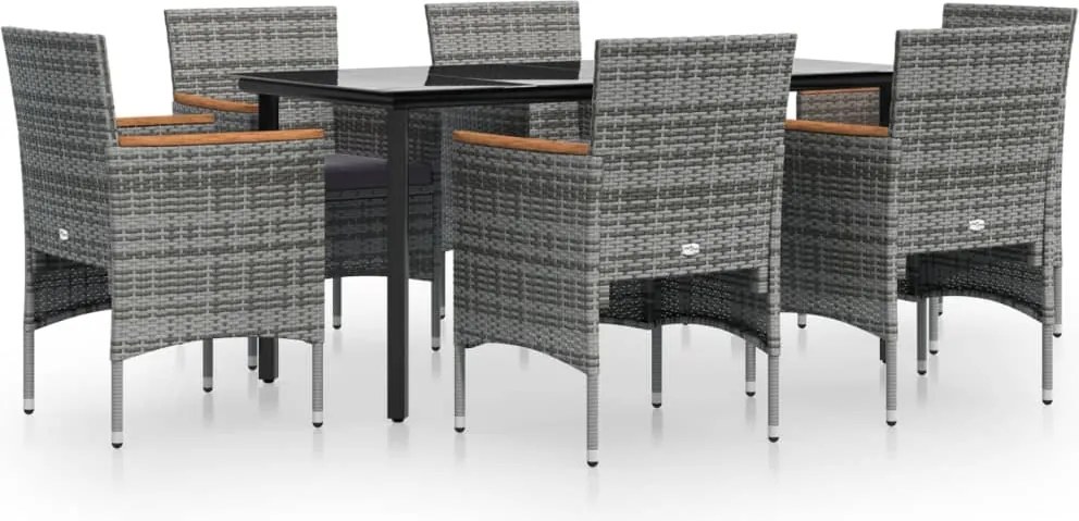 vidaXL 7 részes szürke és fekete kerti étkezőgarnitúra párnákkal