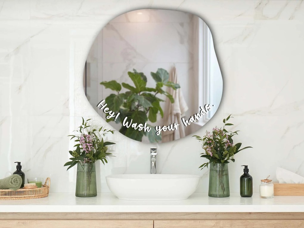 Tükör matrica S47 – Hey! Wash your hands. (round)