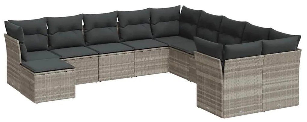 vidaXL 11 részes világosszürke polyrattan kerti ülőgarnitúra párnákkal