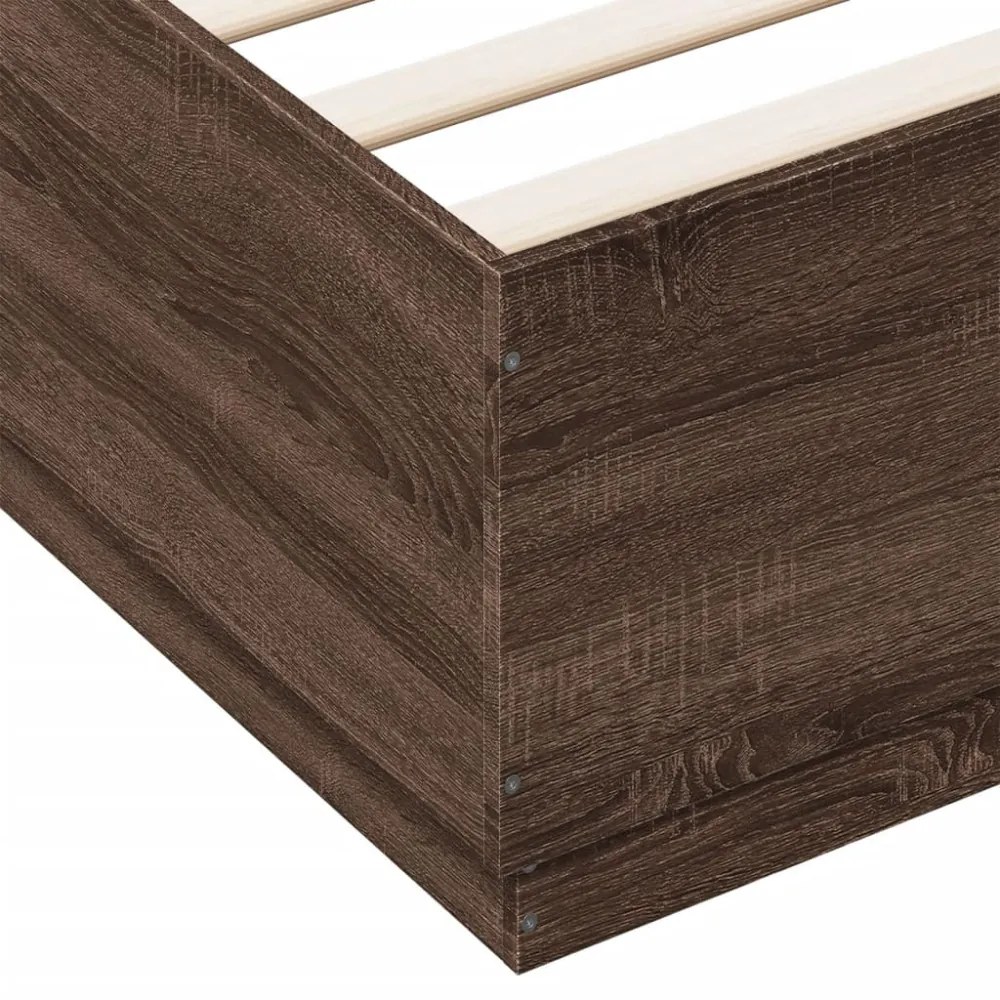 barna tölgy színű szerelt fa ágykeret LED-del 200 x 200 cm