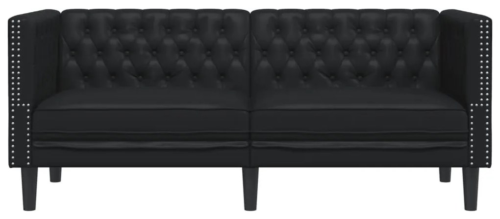 2 személyes fekete műbőr Chesterfield kanapé