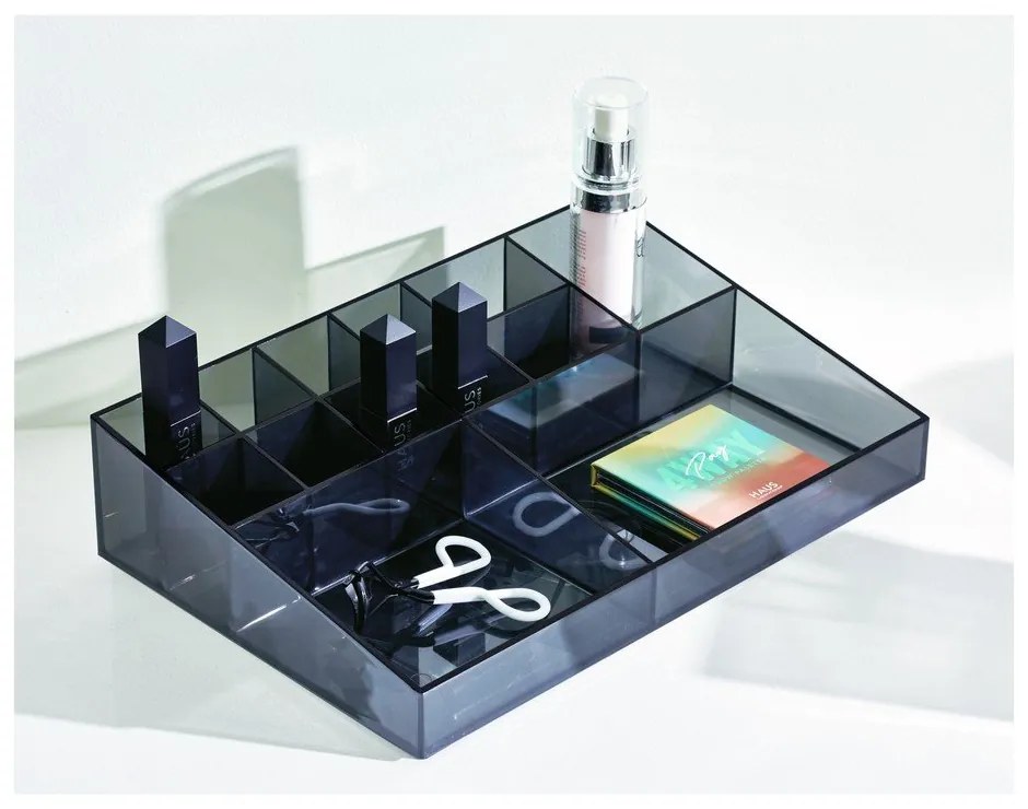 Matt fekete újrahasznosított műanyag fürdőszobai rendszerező kozmetikumokhoz Cosmetic Station – iDesign