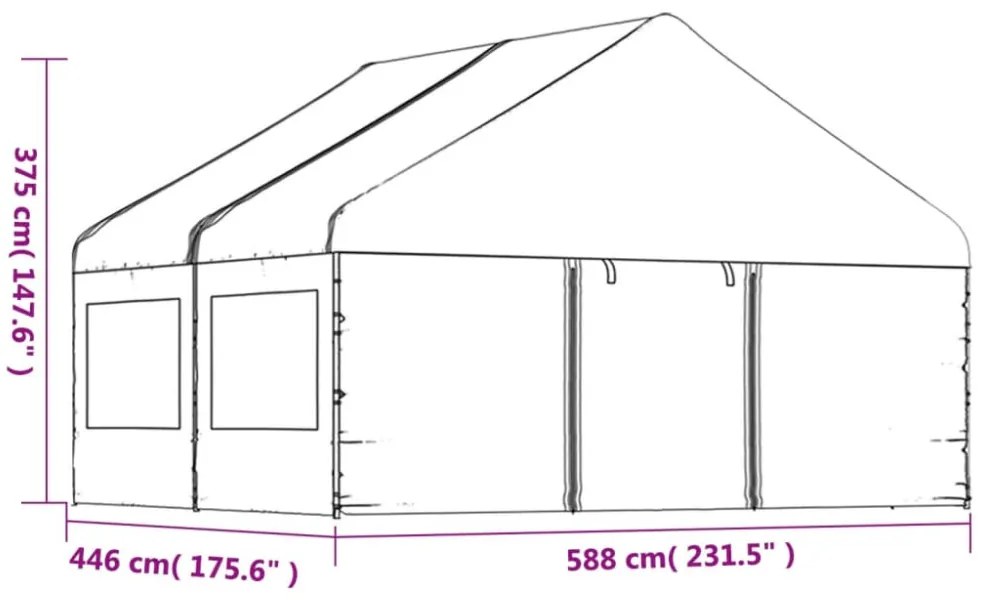 fehér polietilén pavilon tetővel 4,46 x 5,88 x 3,75 m