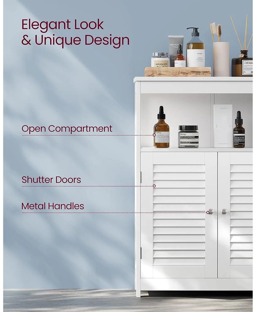 Szabadon álló ajtós szekrény, fürdőszobai padlószekrény 60 x 30 x 80 cm, fehér