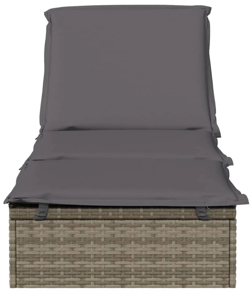 1 db szürke polyrattan napozóágy párnával 201 x 55 x 62 cm