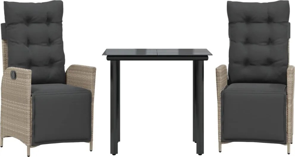 vidaXL 3részes világosszürke polyrattan kerti étkezőgarnitúra párnával