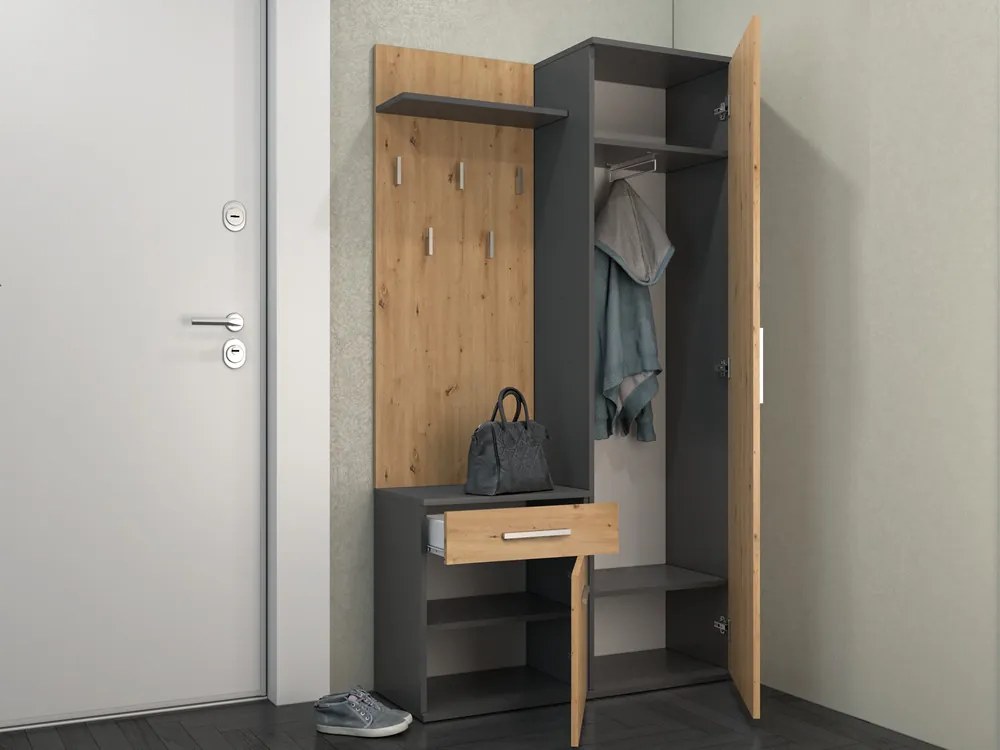 Riano Mix Duo előszobafal, 50x180x35 cm, antracit-tölgy