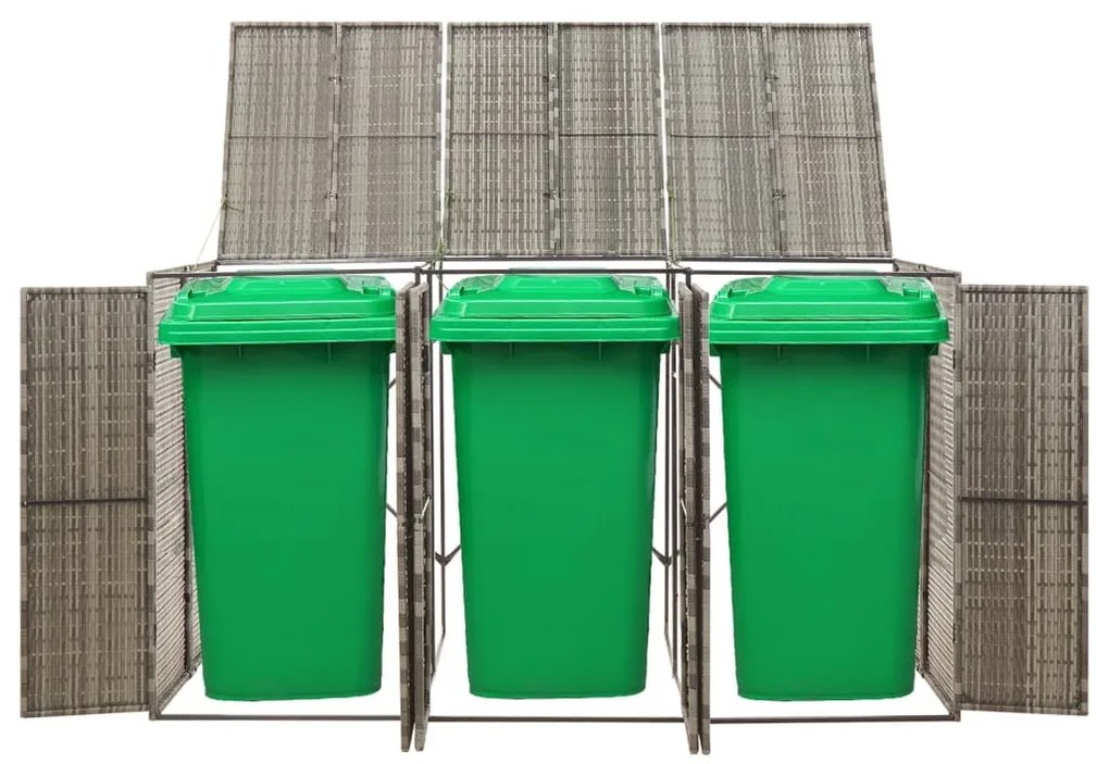 szürke polyrattan hármas kerekeskuka tárolófészer 207x80x117 cm