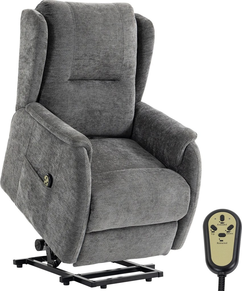 HOMCOM elektromos emelő relaxfotel – kettős motor, távirányító, chenille kárpit | Aosom
