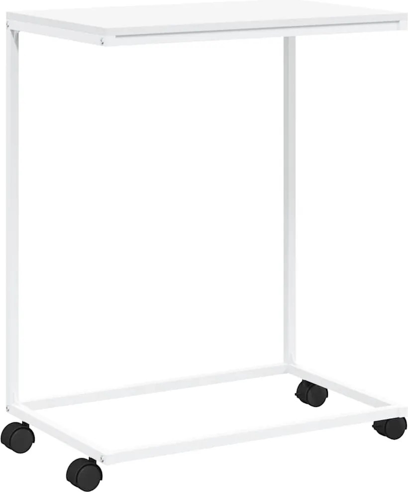 vidaXL fehér szerelt fa kisasztal kerekekkel 55x35x70 cm