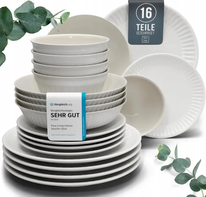 Tányér szett Kőből 4 személyes 16 részes Pure Living