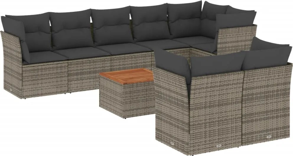 vidaXL 9 részes szürke polyrattan kerti ülőgarnitúra párnákkal