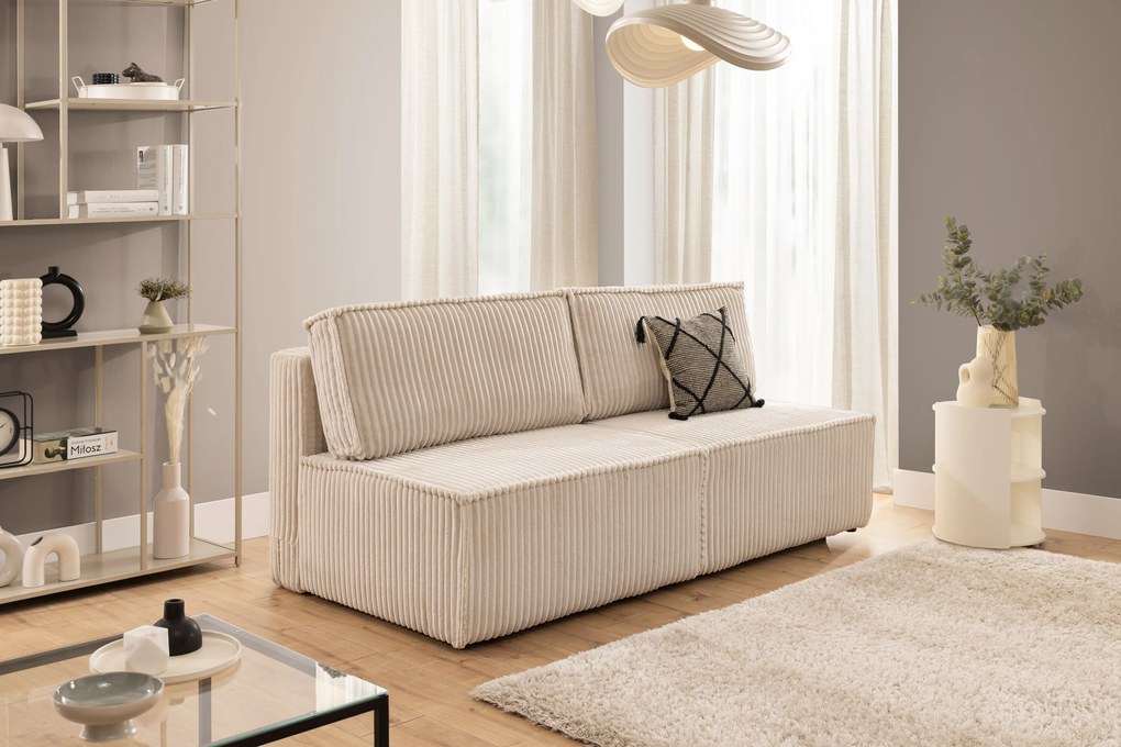 Solvero kanapé ágyfunkcióval - világos bézs plüss Tilia 01