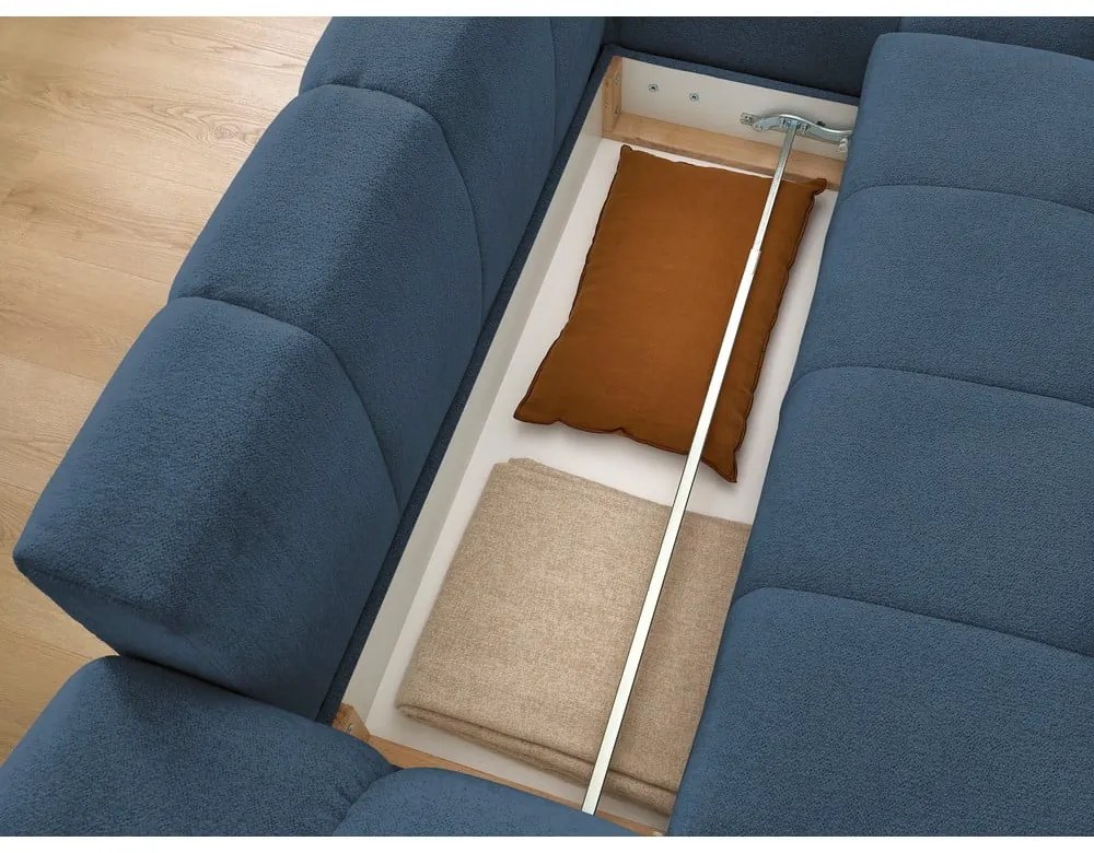 Sötétkék zsenília kinyitható-tárolóhelyes sarokkanapé (jobb oldali-heverő résszel) Everest – Bobochic Paris