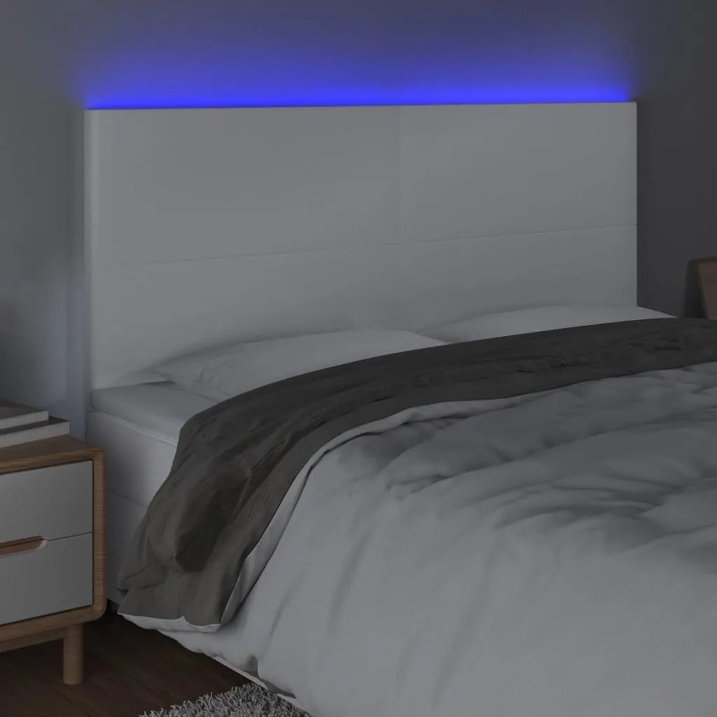 fehér műbőr LED-es fejtámla 180x5x118/128 cm
