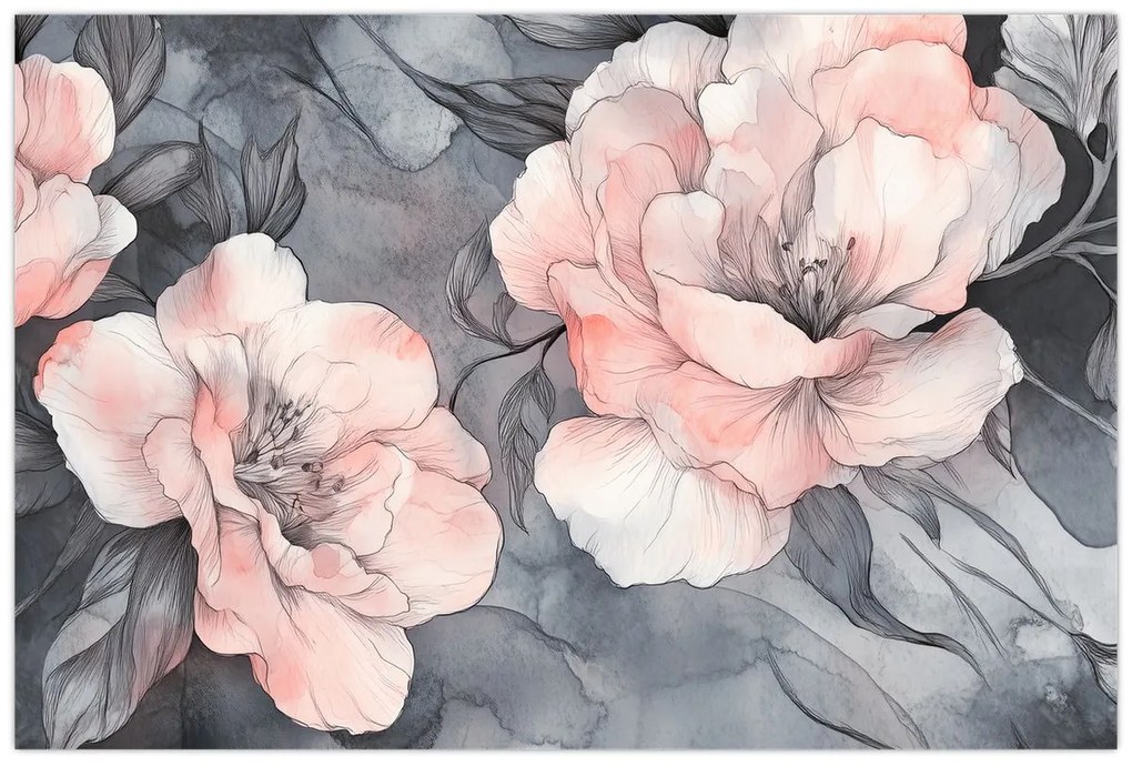 Kép - Virágok vázlata (90x60 cm)