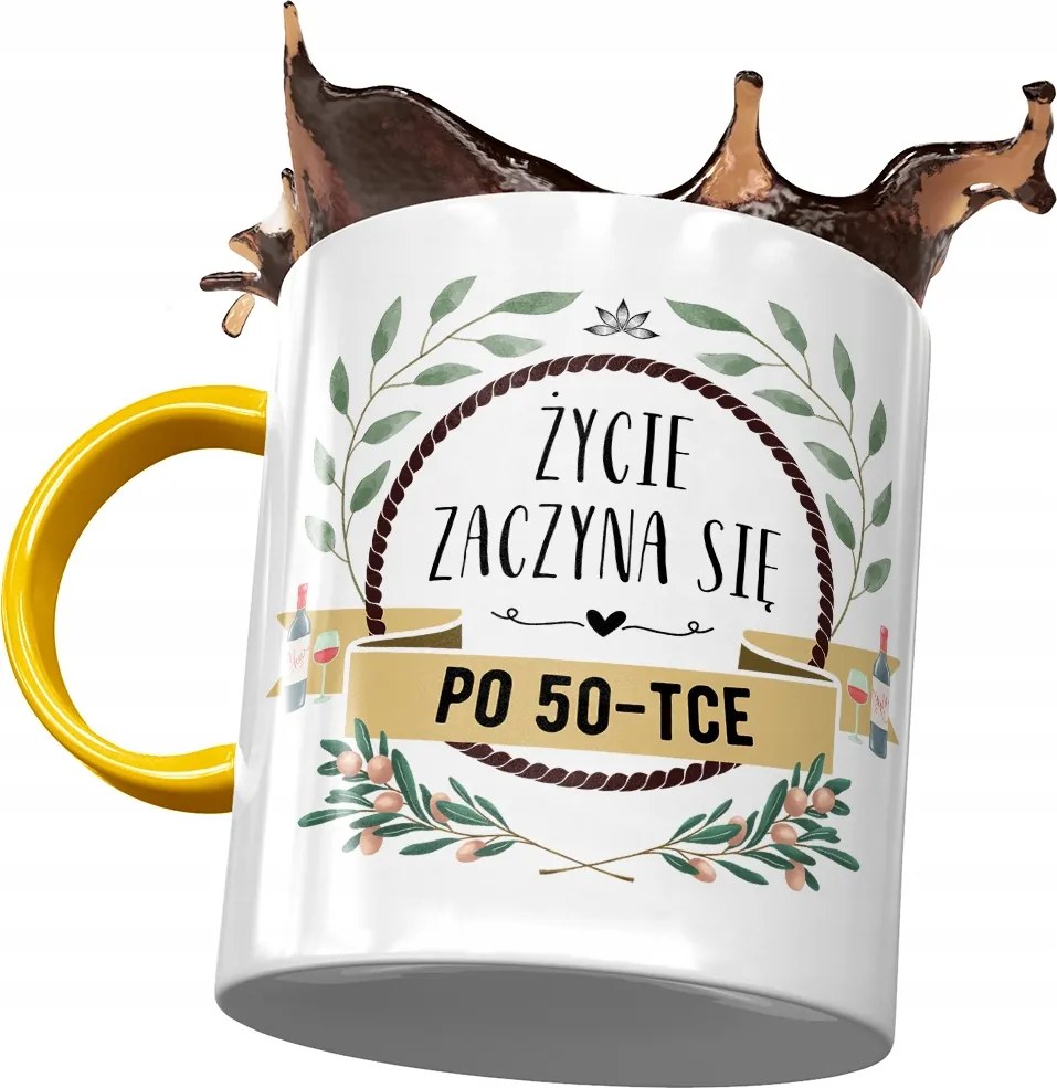 Sárga Bögre Születésnapra 50 50-es 50-es Ajándék Nyomtatott Fotóval