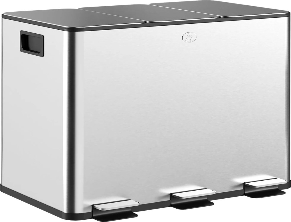HOMCOM 3 Részes Konyhai Szemetes 3x10L Rozsdamentes Acél Konyhai Kuka Soft-Close Fedéllel és Kivehető Belső Rekeszekkel Élelmiszerhulladék Újrahasznos