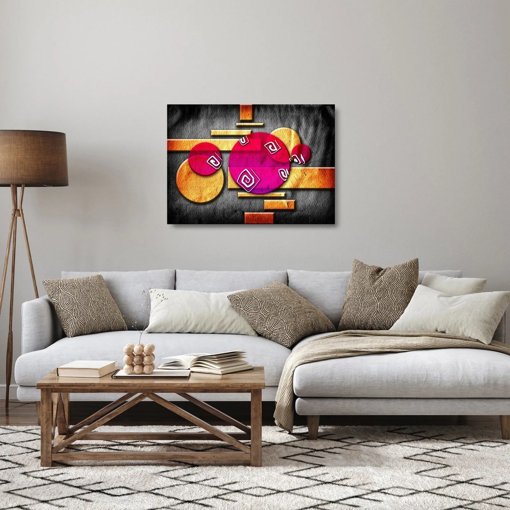 Absztrakt kép történelmi szimbólumokkal (üvegen) (70x50 cm)