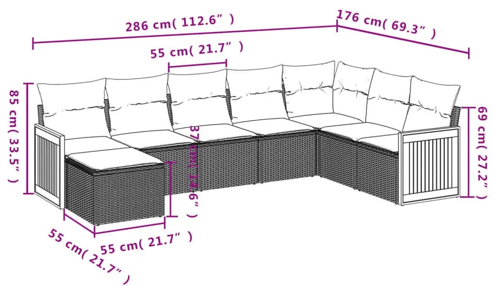 8 részes szürke polyrattan kerti ülőgarnitúra párnákkal