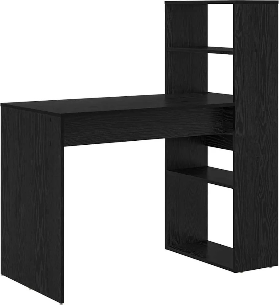 vidaXL Asztal polcokkal Fekete tölgy 113 x 54 x 120 cm Faanyag