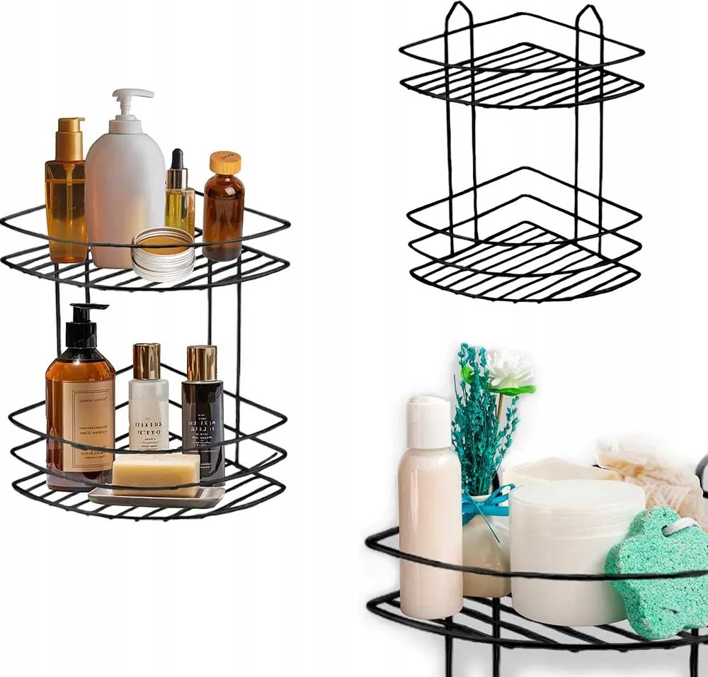 Fürdőszoba Polc Fekete Fém Konyhai Csavarozható Stílusos Non-invazív