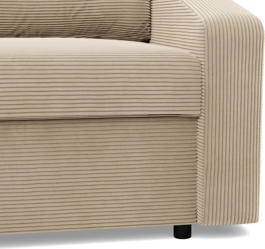 Zeus sarokkanapé, 2 ágyneműtartóval, döntött kartámasz, kordbársony, univerzális oldal, bonell töltet, bézs