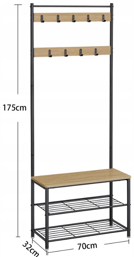 Fém előszoba fal INDUSTRY 175 cm, fekete/dub sonoma