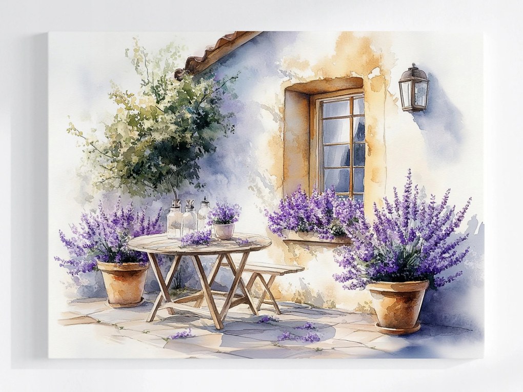 Poszter Tájkép Franciaország Provence Ház Virágok Levendula 100x75