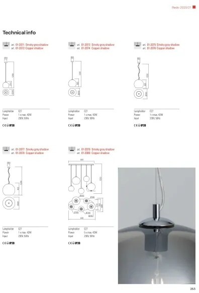 Redo 01-2076 - Csillár zsinóron BOWL 1xE27/42W/230V átm. 30 cm réz