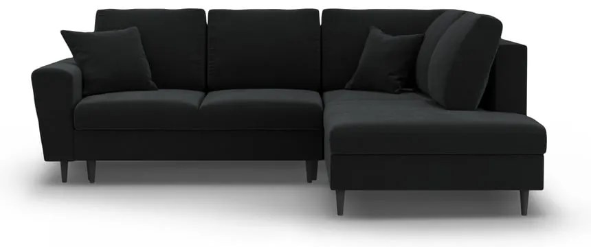 Fekete bársony kinyitható tárolóhelyes sarokkanapé (jobb oldali-L alakú) Kyoto – Cosmopolitan Design