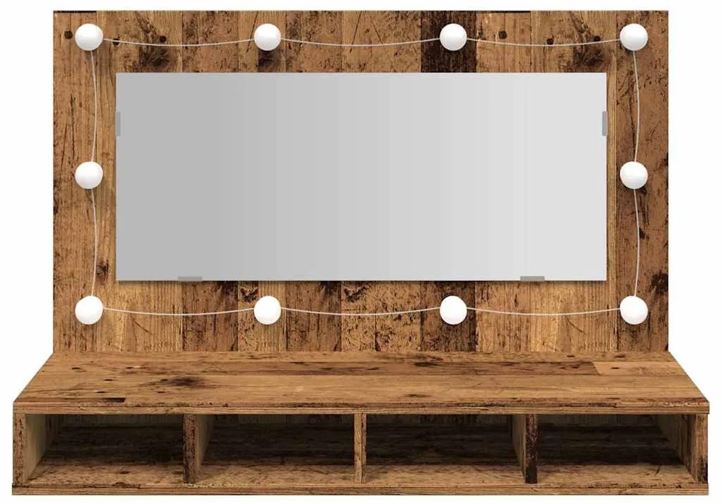 antik fa tükrös szekrény LED-ekkel 90x31,5x62 cm