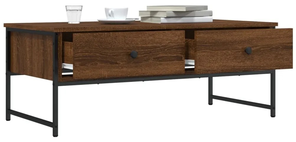Barna tölgyszínű szerelt fa dohányzóasztal 101x49x39,5 cm