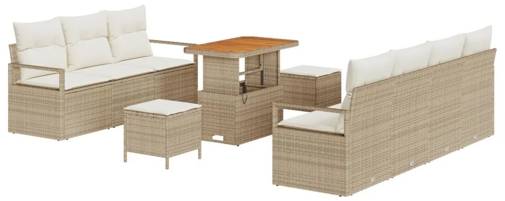 10 Darabos Kerti Kanapészett Párnákkal Bézs Poly Rattan Akáciával, 2 Fős Kerti Kanapé Tárolóval &amp; Párnákkal Bézs Poly Rattan, 3 Darabos Kerti Étkezőszett Párnákkal Bézs Poly Rattan Akáciával
