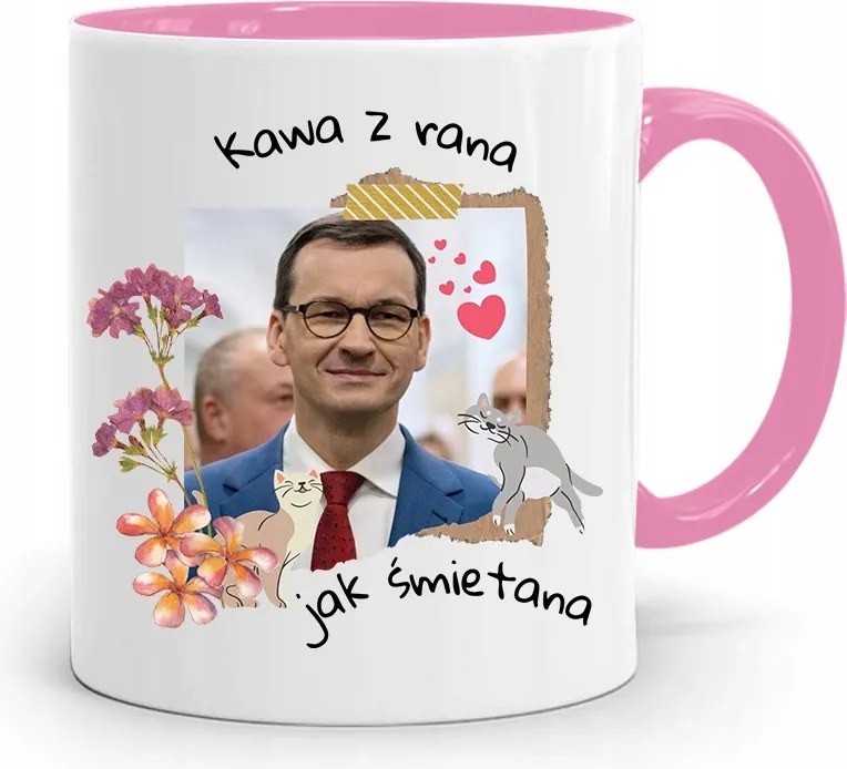 Rózsaszín Politikai Bögre Mateusz Morawiecki Miniszterelnök fényképes nyomtatással