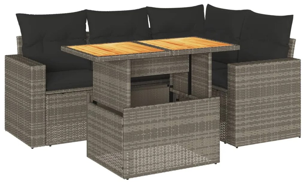5 részes szürke polyrattan kerti ülőgarnitúra párnákkal
