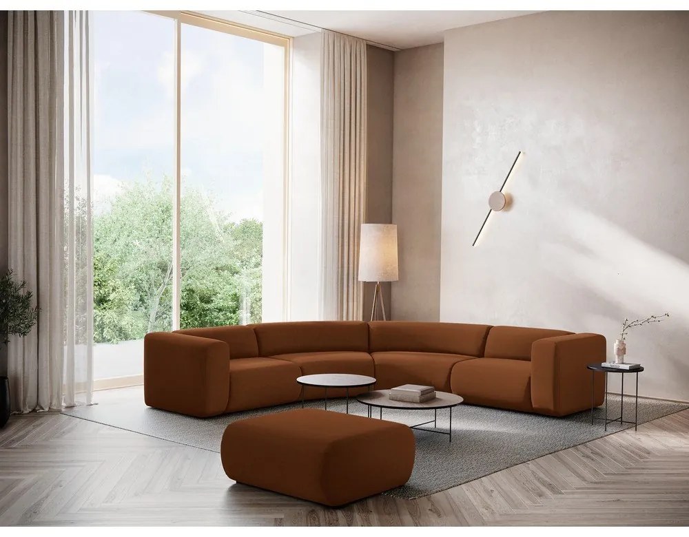 Narancssárga-barna bársony sarokkanapé Ekahi – Makamii