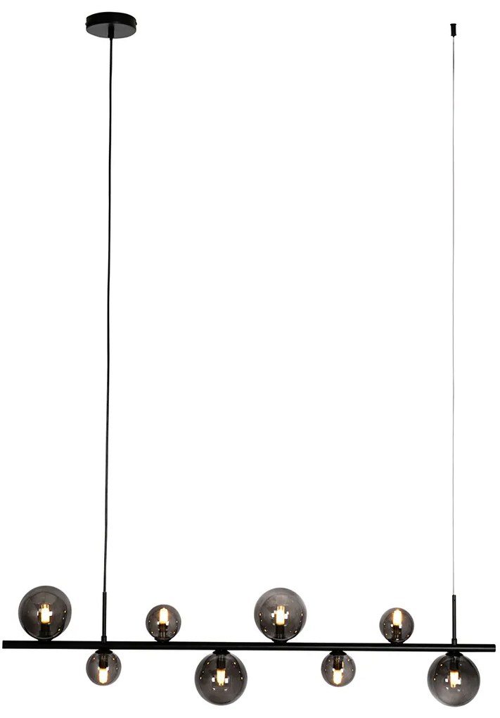 Fekete függőlámpa füstüveggel, ovális, 8 lámpás - Monaco