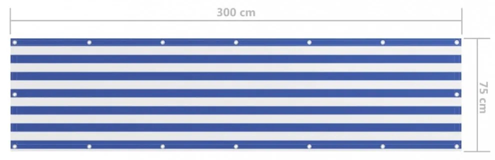 fehér-kék oxford-szövet erkélyparaván 75 x 300 cm