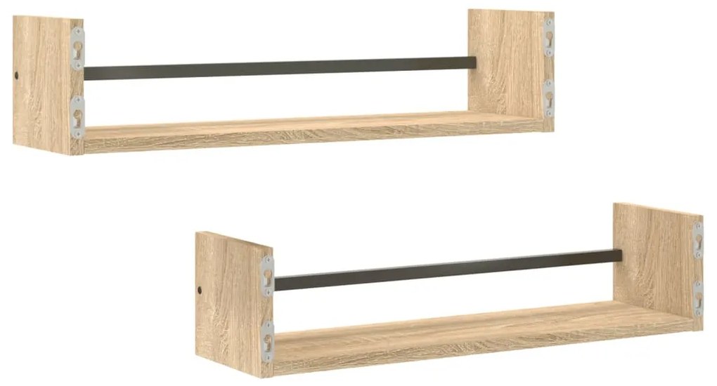 2 db sonoma tölgy fali polc rúddal 60 x 16 x 14 cm