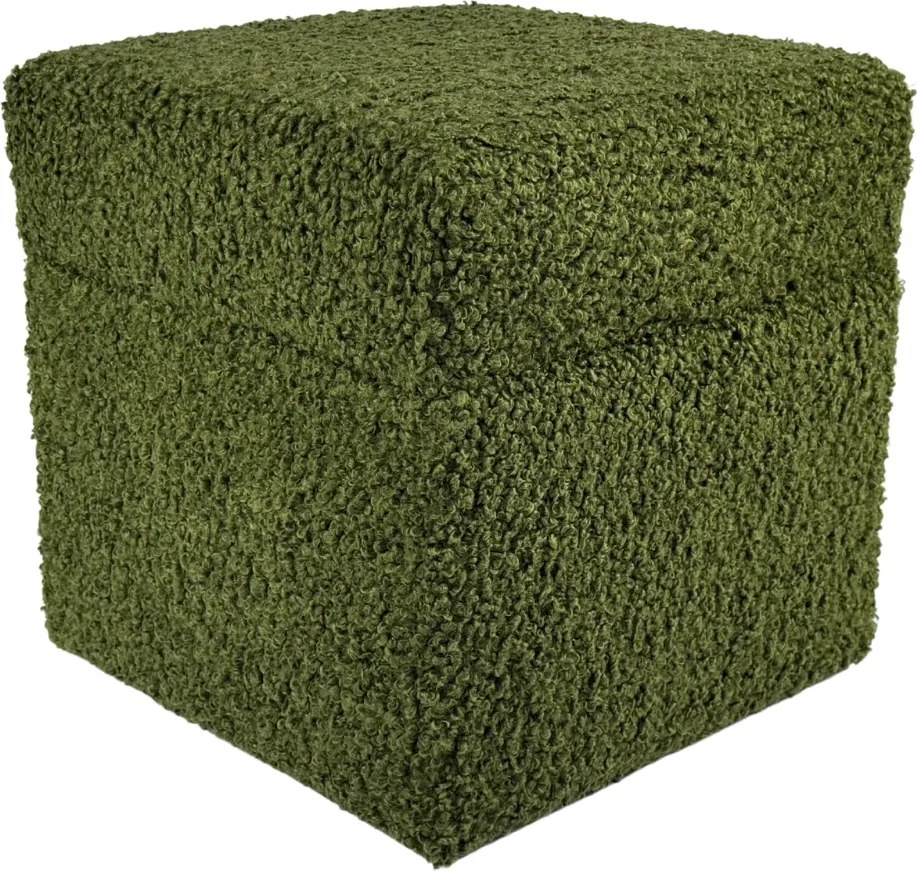 Négyzet alakú nyitható puff rolf teddy bouclé bárány zöld szín
