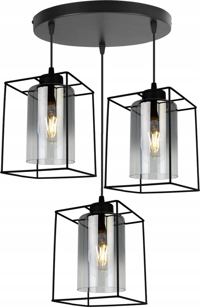 Mennyezeti Lámpa Lógó Csillár Hármas Fekete Loft Glamour Üveg Grafit