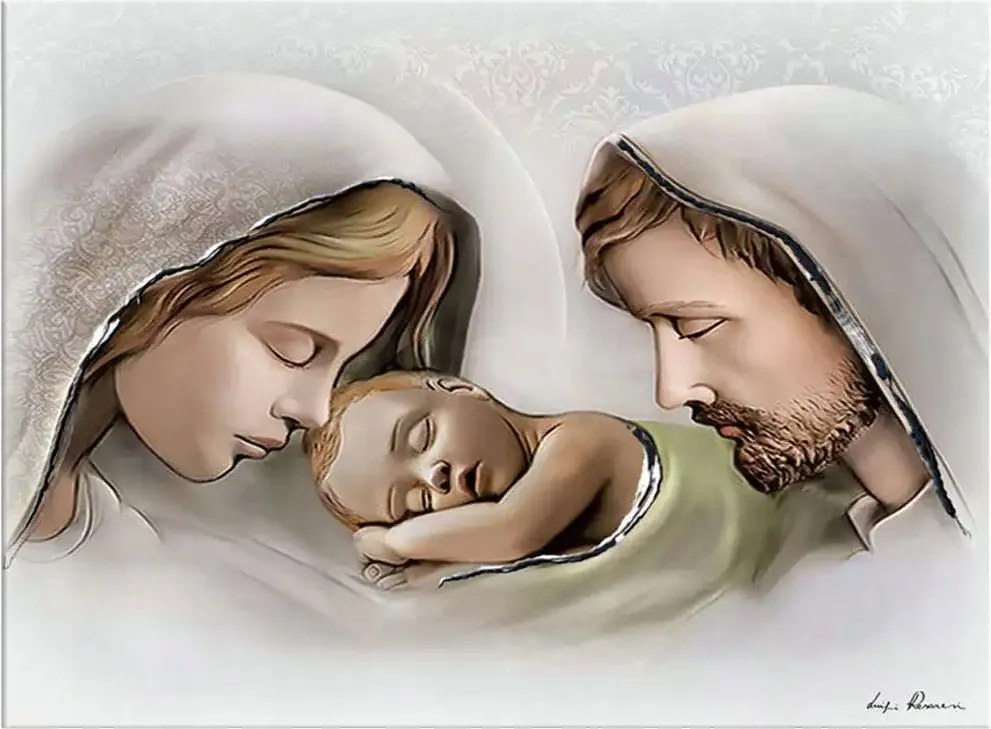 Fára festett Szent Család kép Méret: 40x23 cm