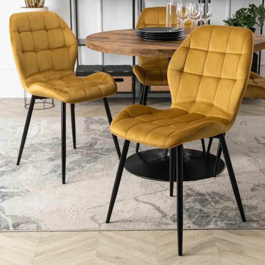 Szék mustársárga színben, bársony kárpittal. LUCKY