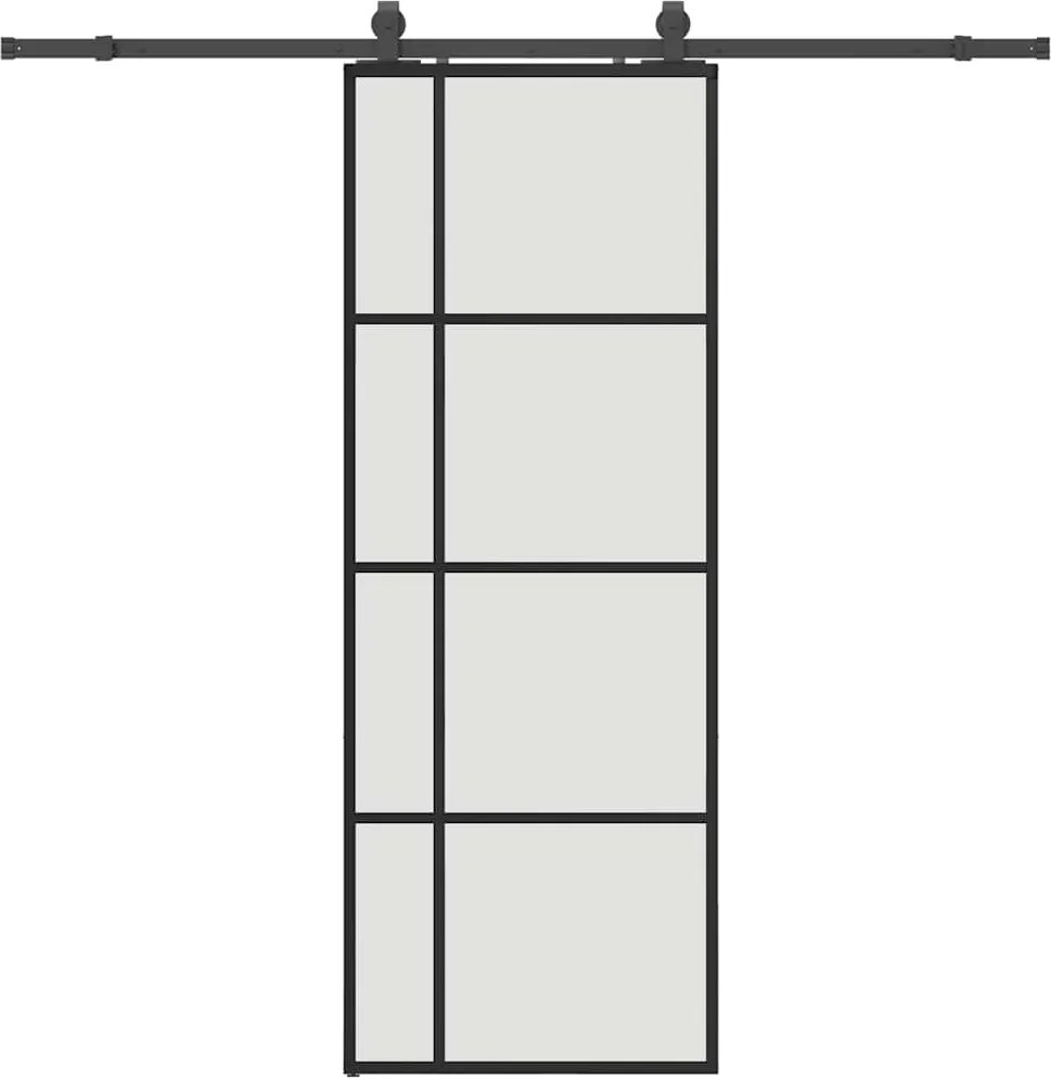 vidaXL fekete ESG üveg tolóajtó fémszerelvény-szettel 76x205 cm