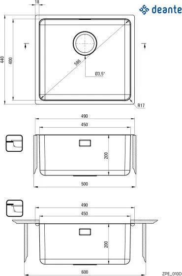 Egeria acél mosogató_1 medence, pult alá építhető_szálcsiszolt acél